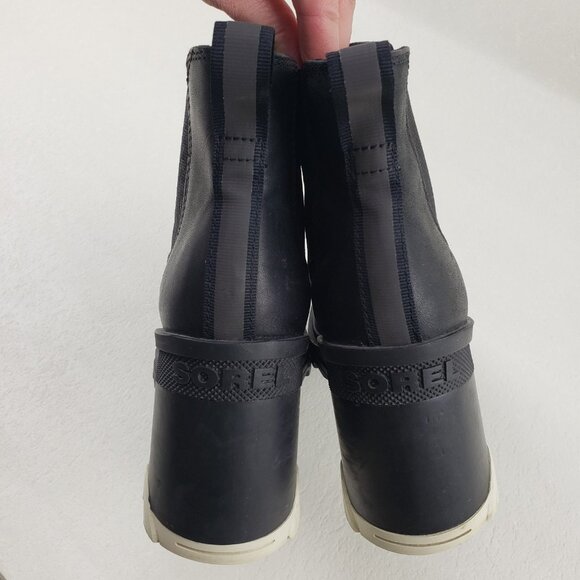 Sorel Brex Chelsea Ankle Boot Womens 8 Black Leather Pull On Waterproof Block - Picture 9 of 13